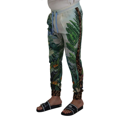 Dolce & Gabbana White Floral Printed Men Jogger Pants