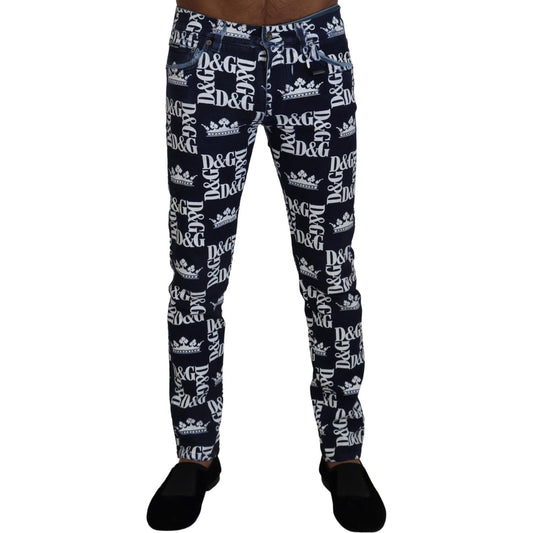 Dolce & Gabbana Elegant Crown Print Denim Pants Dolce & Gabbana