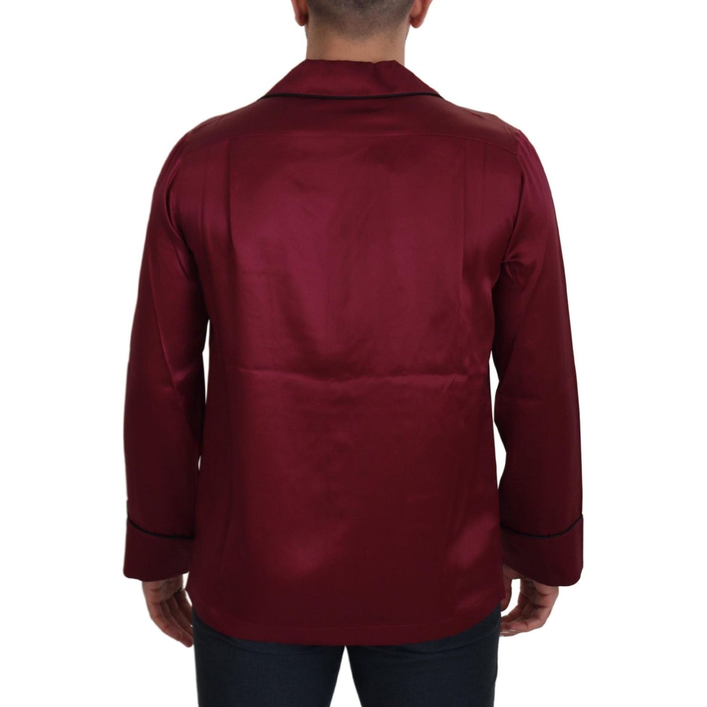 Dolce & Gabbana Red Silk Lounge Top Pajama Sleepwear Shirt
