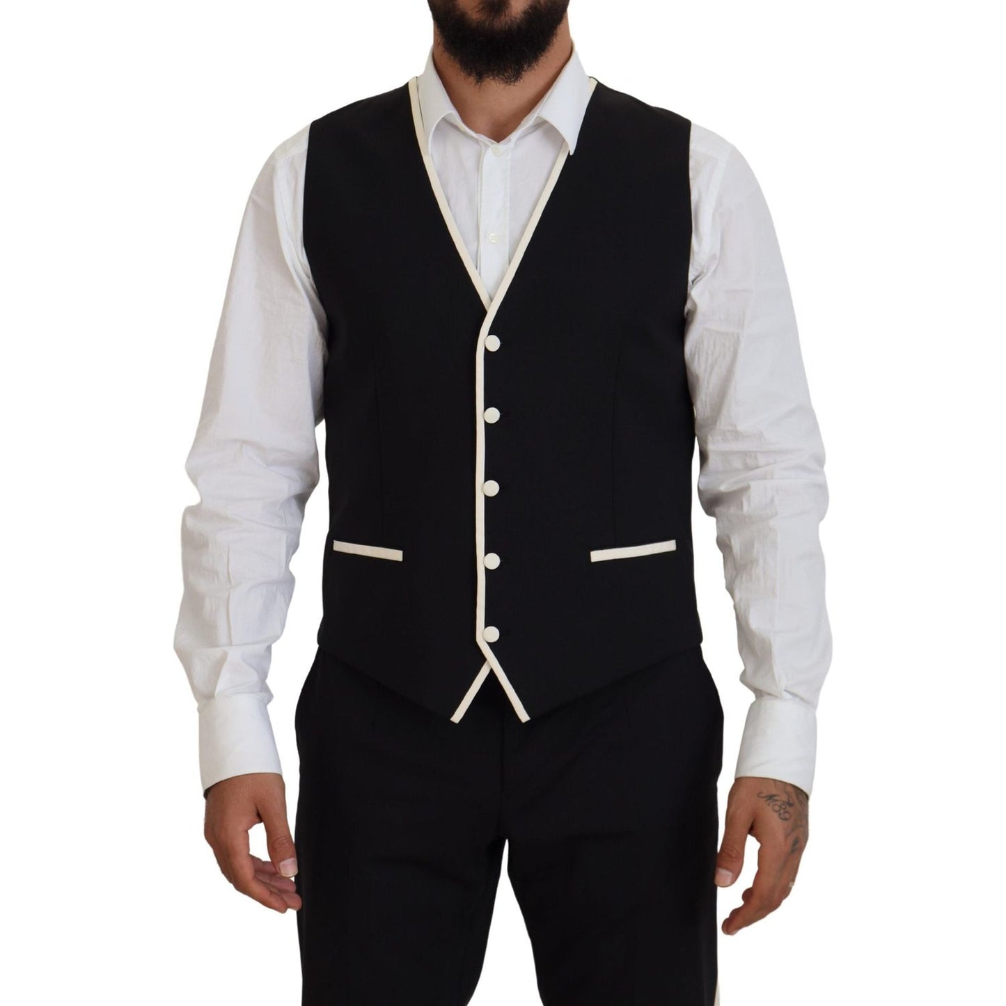 Dolce & Gabbana Elegant Black and White Slim Fit Three Piece Suit Dolce & Gabbana