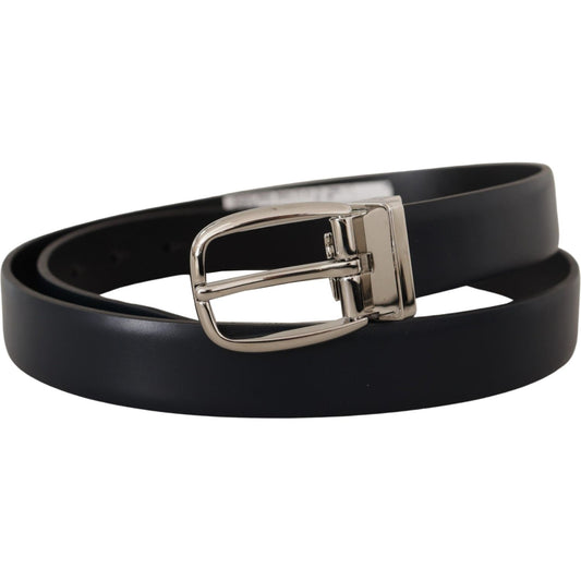 Dolce & Gabbana Elegant Black Leather Belt with Silver Buckle Dolce & Gabbana