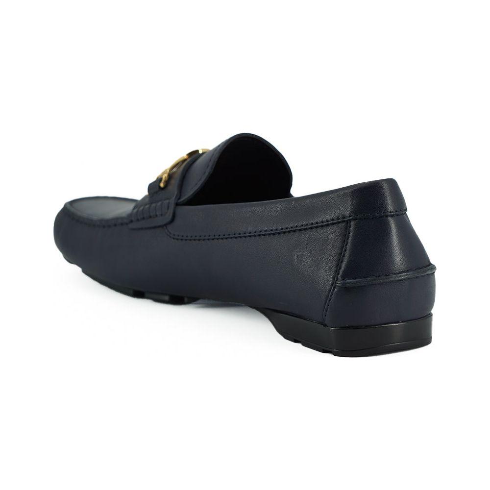 Versace Elegant Navy Blue Calf Leather Loafers Versace