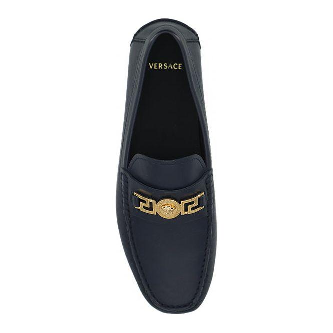 Versace Navy Blue Calf Leather Loafers Shoes
