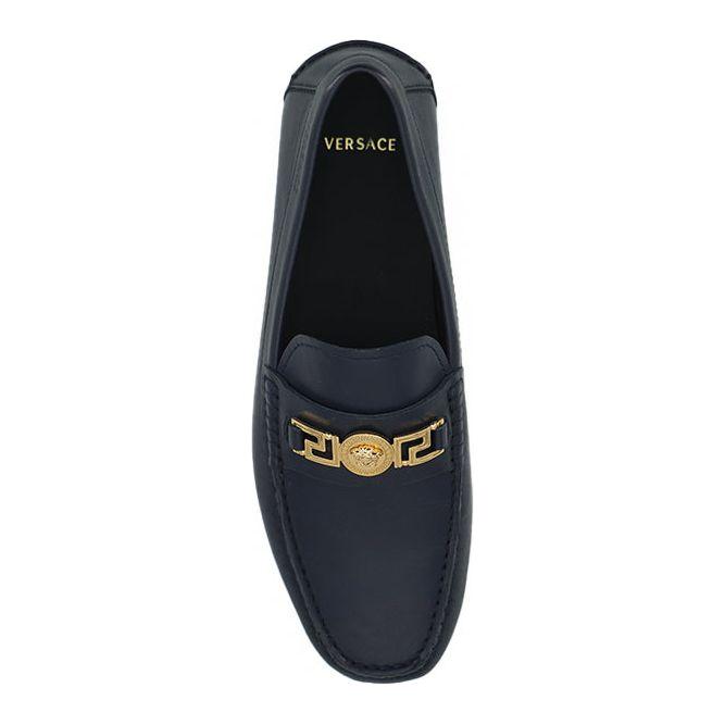 Versace Elegant Navy Blue Calf Leather Loafers Versace