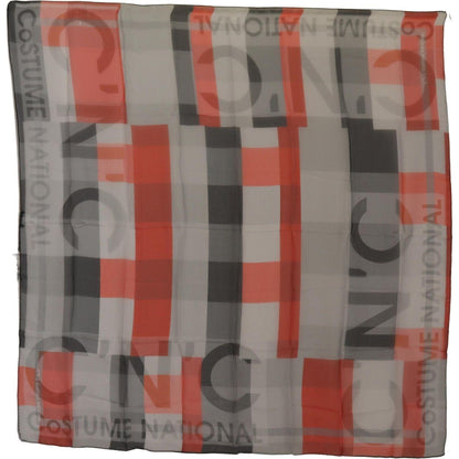 Costume National Gray Red Shawl Foulard Wrap Scarf
