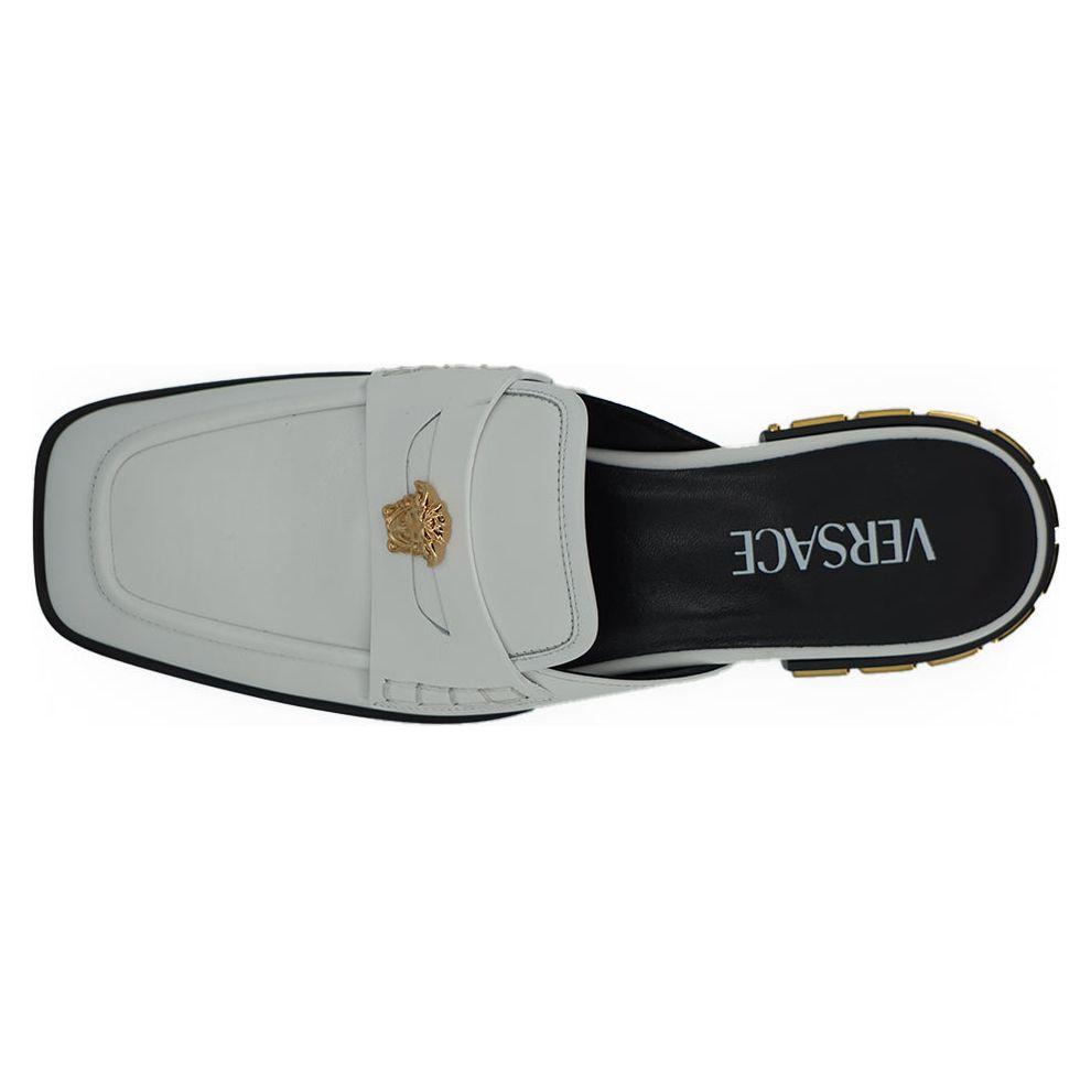 Versace Elegant White Leather Flat Slides Versace