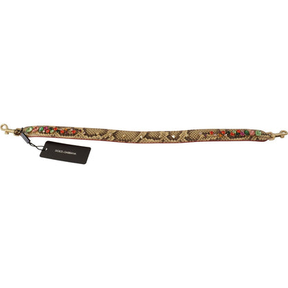 Dolce & Gabbana Beige Exotic Leather Crystals Shoulder Strap