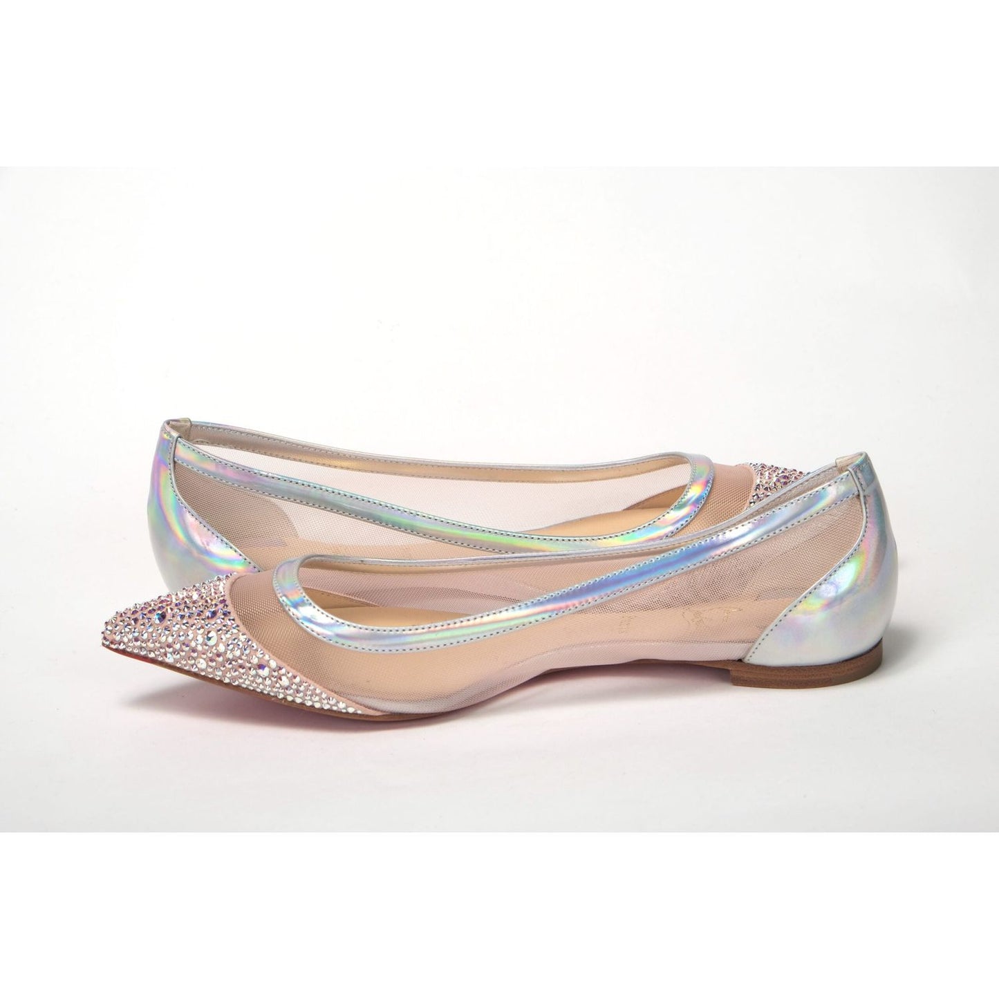 Christian Louboutin Silver Rose Flat Point Crystals Toe Shoe Christian Louboutin