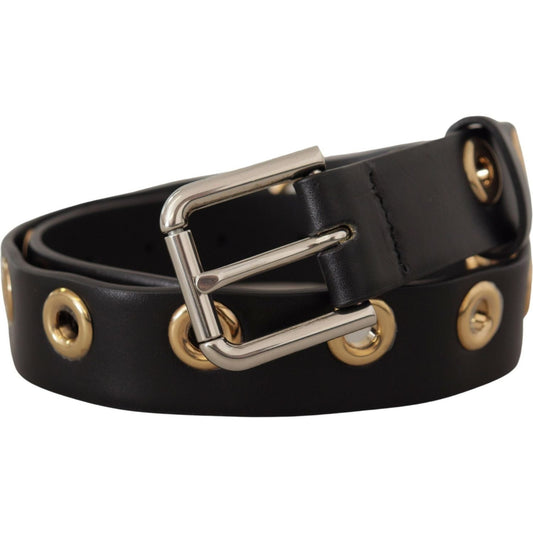 Dolce & Gabbana Chic Black Leather Belt with Engraved Buckle Dolce & Gabbana