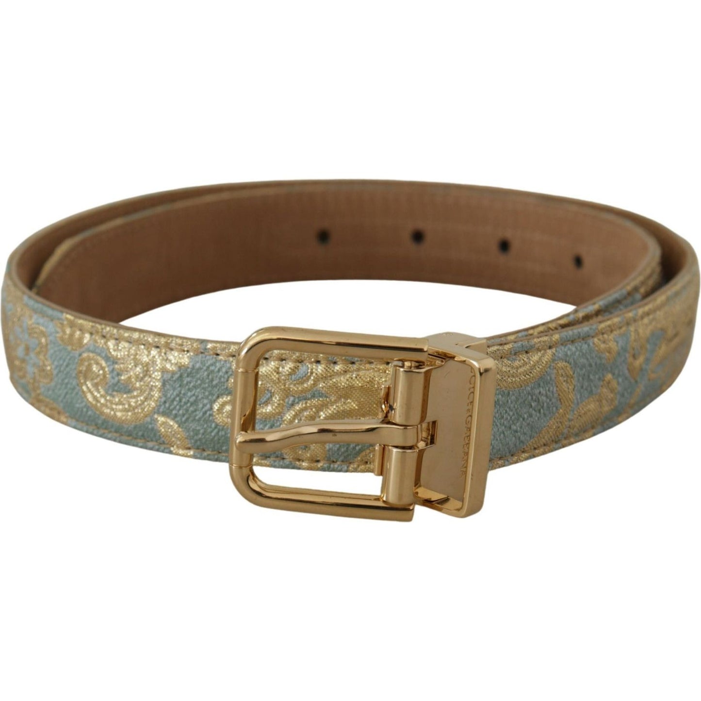 Dolce & Gabbana Elegant Light Blue Leather Belt with Gold Buckle Dolce & Gabbana