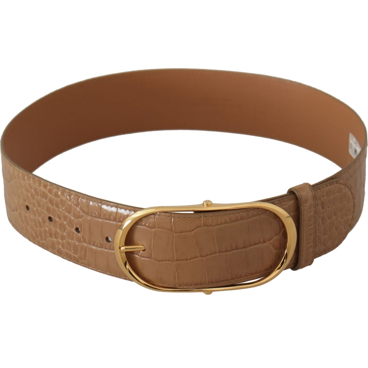 Dolce & Gabbana Elegant Beige Leather Belt with Engraved Buckle Dolce & Gabbana