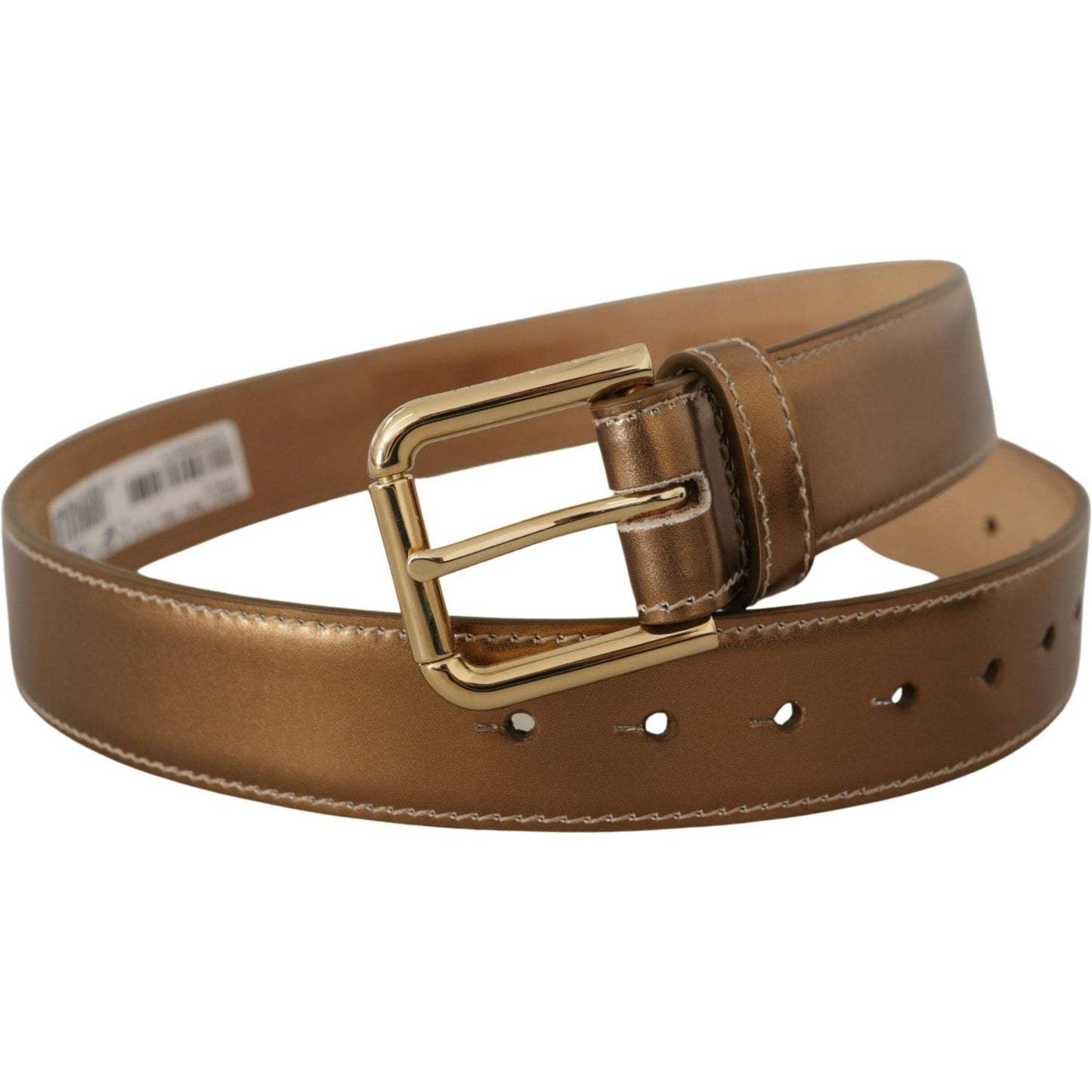 Dolce & Gabbana Elegant Bronze Leather Belt with Logo Buckle Dolce & Gabbana