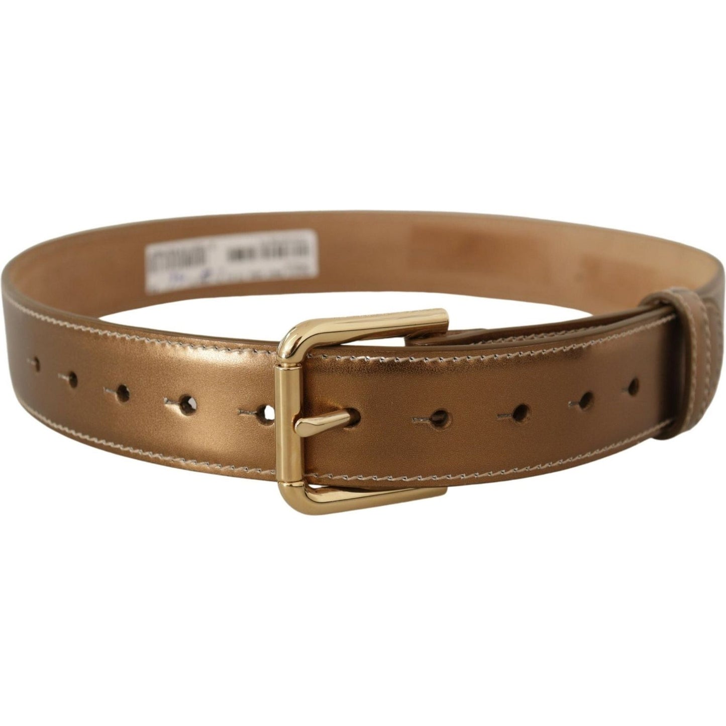 Dolce & Gabbana Elegant Bronze Leather Belt with Logo Buckle Dolce & Gabbana