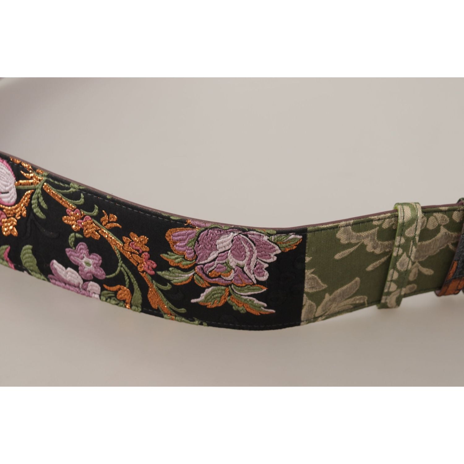 Dolce & Gabbana Multicolor Leather Embroidered Gold Metal Buckle Belt