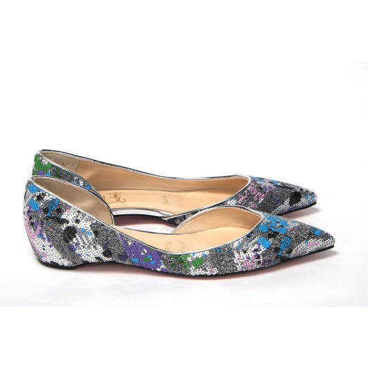 Christian Louboutin Multicolor Silver Flat Point Toe Shoe Christian Louboutin