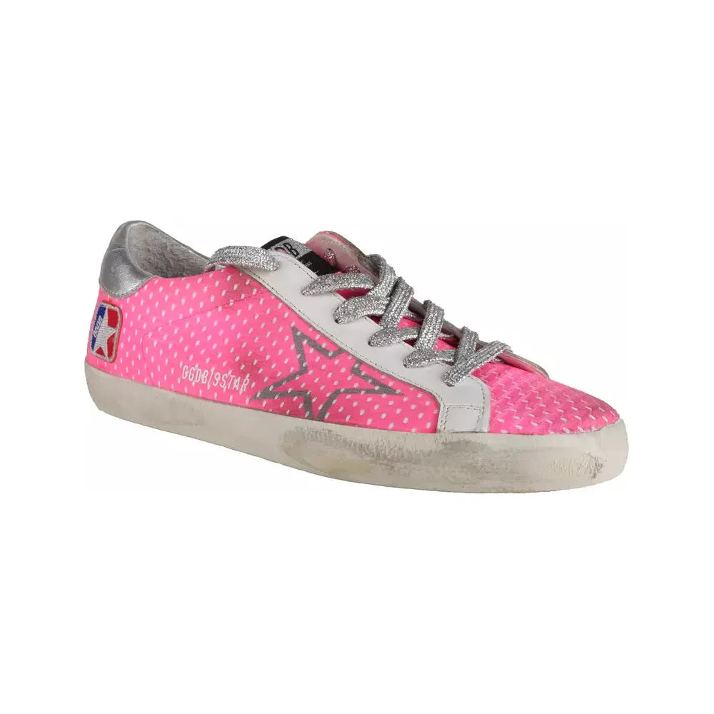 Golden Goose Pink Mesh Leather Sneakers with Glitter Accents Golden Goose