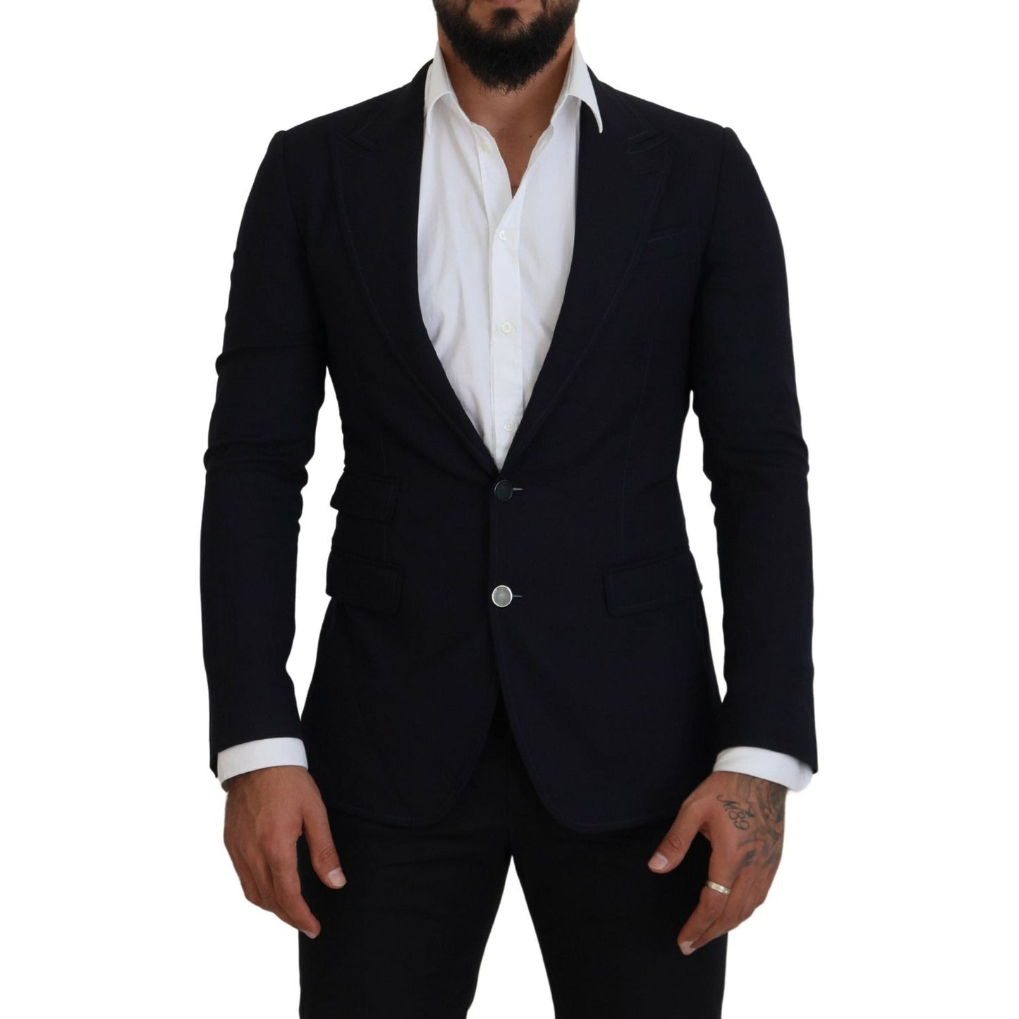 Dolce & Gabbana Blue Wool Formal Taormina Blazer 1728,23% Cotton,3% Elastane,67345645728,9% Nylon,Black,Blazers - Men - Clothing,Blazers - Suits & Blazers - Clothing,Clothing,Dolce & Gabbana,IT48 | M,Material: 65% Wool,Men,Men - Clothing,New with tags,Sui