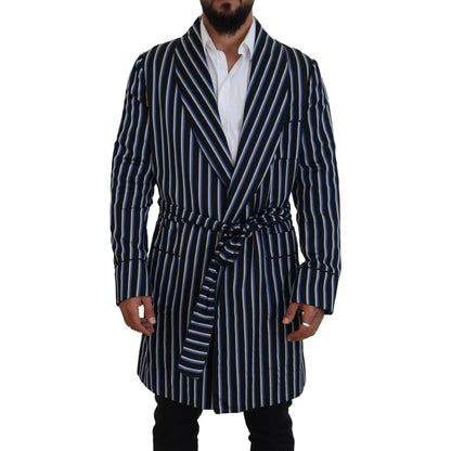 Dolce & Gabbana Black Blue Martini Printed Lining Robe