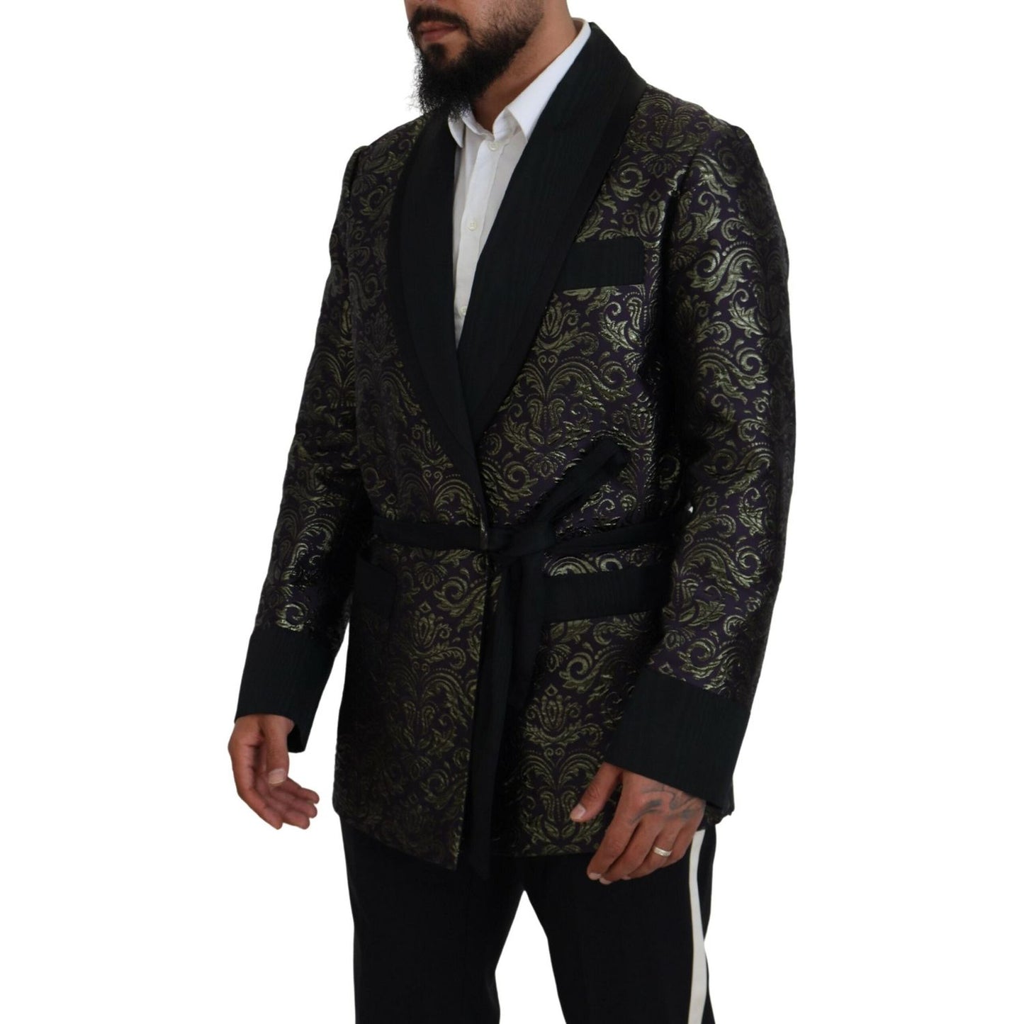 Dolce & Gabbana Gold Purple Baroque Jacket Blazer Robe 11% Metal fibers,14% Silk,1728,21% Viscose,3% Nylon,67345645728,Blazers - Suits & Blazers - Clothing,Clothing,Dolce & Gabbana,Gold,IT52 | L,Jackets - Men - Clothing,Material: 51% PL,Men,Men - Clothing
