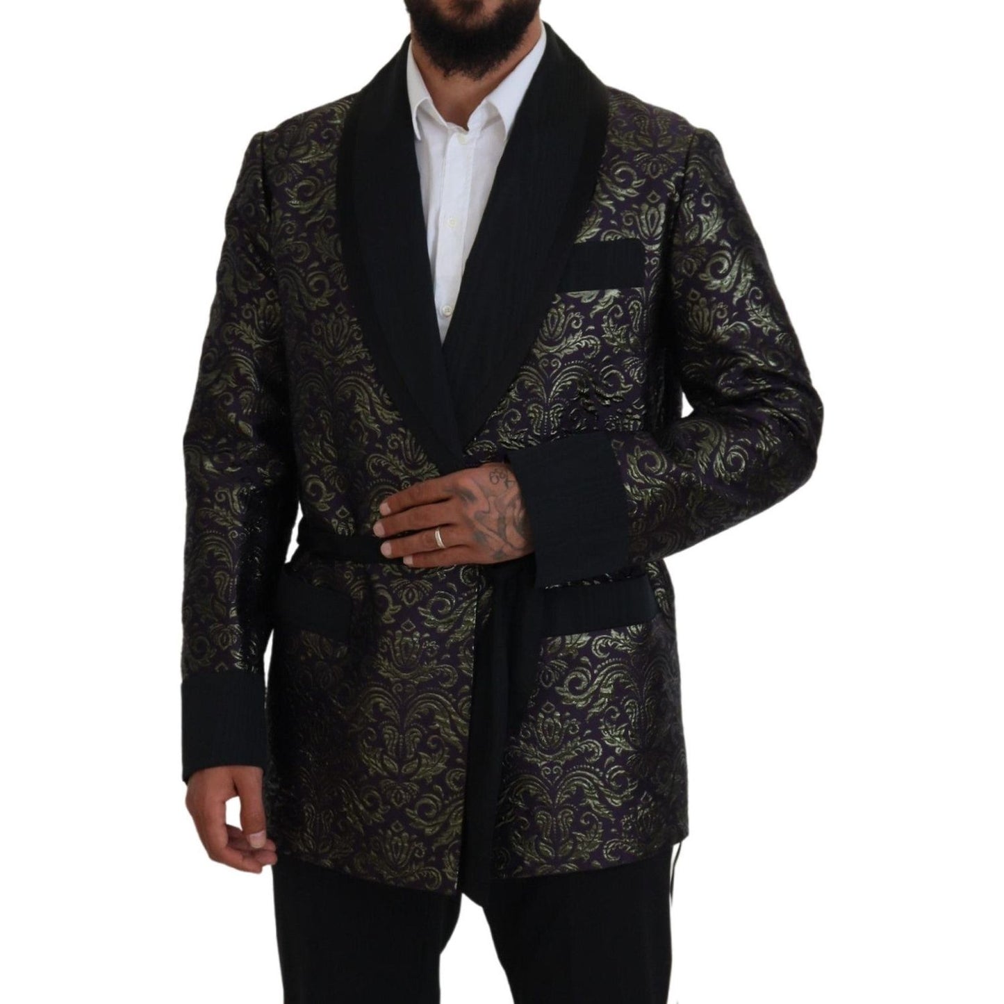 Dolce & Gabbana Gold Purple Baroque Jacket Blazer Robe 11% Metal fibers,14% Silk,1728,21% Viscose,3% Nylon,67345645728,Blazers - Suits & Blazers - Clothing,Clothing,Dolce & Gabbana,Gold,IT52 | L,Jackets - Men - Clothing,Material: 51% PL,Men,Men - Clothing