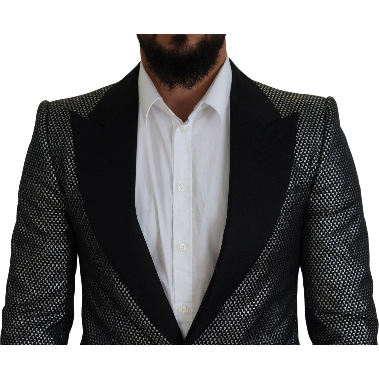 Dolce & Gabbana Black Silver Jacquard Slim Fit Jacket Blazer 15% Silk,1728,67345645728,Black,Blazers - Suits & Blazers - Clothing,Clothing,Dolce & Gabbana,IT46 | S,IT48 | M,Jackets - Men - Clothing,Material: 85% Polyester,Men,Men - Clothing,New with tags,