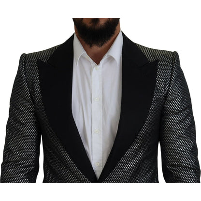 Dolce & Gabbana Black Silver Jacquard Slim Fit Jacket Blazer 15% Silk,1728,67345645728,Black,Blazers - Suits & Blazers - Clothing,Clothing,Dolce & Gabbana,IT46 | S,IT48 | M,Jackets - Men - Clothing,Material: 85% Polyester,Men,Men - Clothing,New with tags,