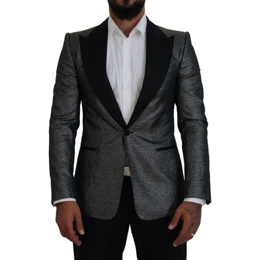 Dolce & Gabbana Black Silver Jacquard Slim Fit Jacket Blazer 15% Silk,1728,67345645728,Black,Blazers - Suits & Blazers - Clothing,Clothing,Dolce & Gabbana,IT46 | S,IT48 | M,Jackets - Men - Clothing,Material: 85% Polyester,Men,Men - Clothing,New with tags,