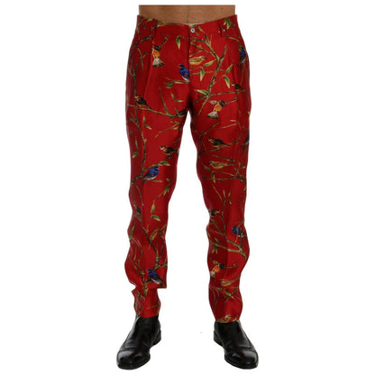 Dolce & Gabbana Red Silk Bird Print Dress Pants 1728,67345645728,Casual Pants - Pants - Clothing,Clothing,Dolce & Gabbana,IT44 | XS,Jeans & Pants - Men - Clothing,Material: 100% Silk,Men,Men - Clothing,New with tags,Pants - Clothing,Red