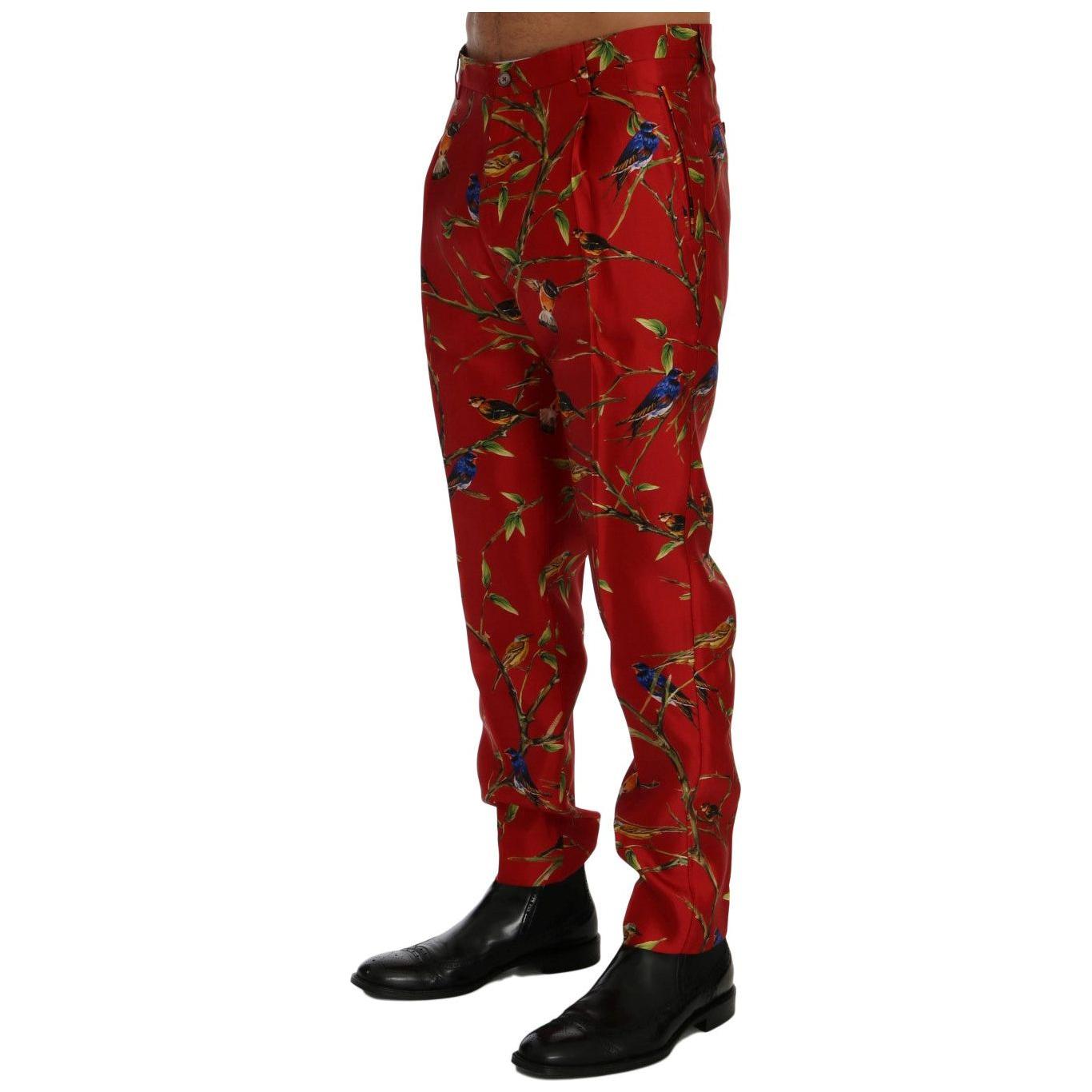 Dolce & Gabbana Red Silk Bird Print Dress Pants 1728,67345645728,Casual Pants - Pants - Clothing,Clothing,Dolce & Gabbana,IT44 | XS,Jeans & Pants - Men - Clothing,Material: 100% Silk,Men,Men - Clothing,New with tags,Pants - Clothing,Red