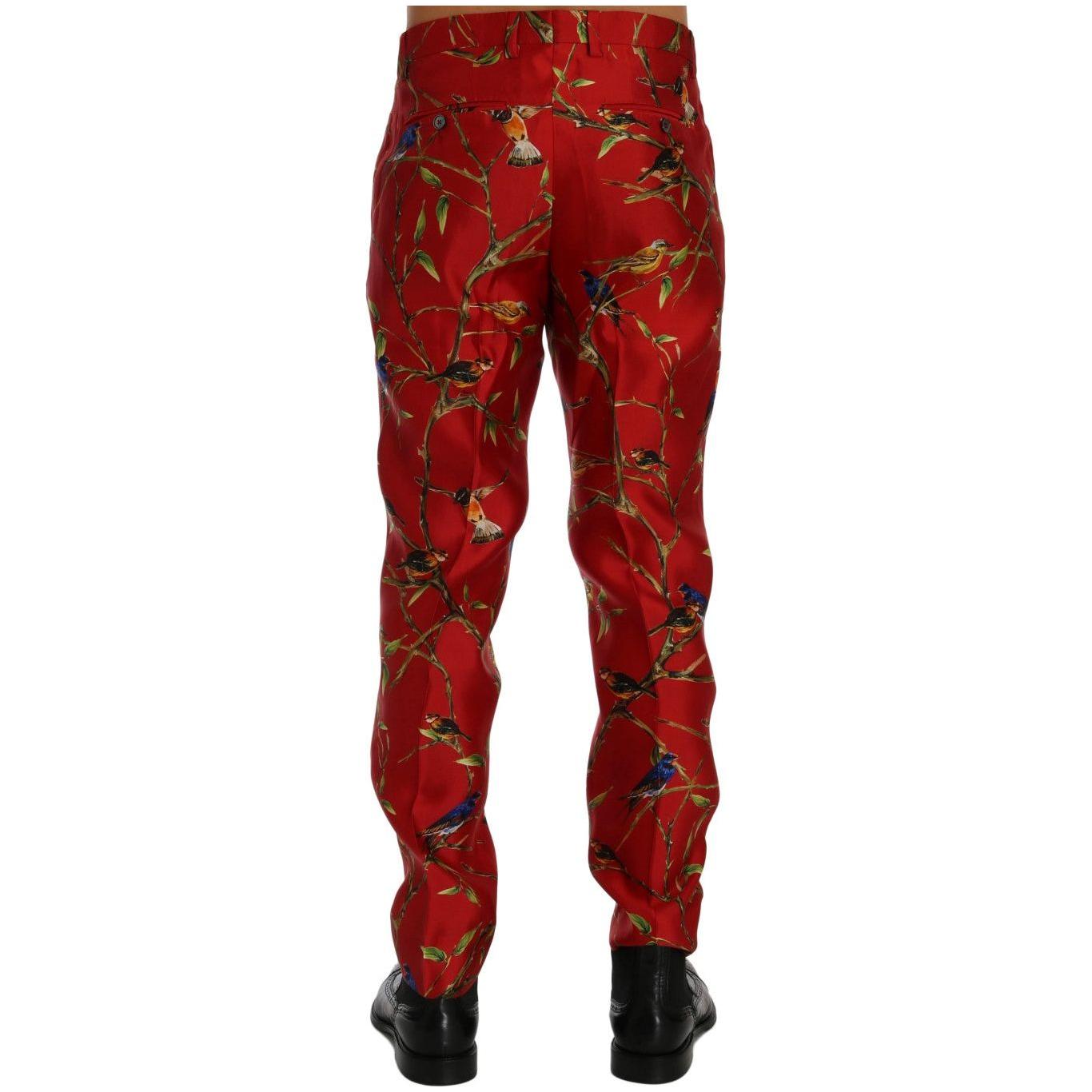 Dolce & Gabbana Red Silk Bird Print Dress Pants 1728,67345645728,Casual Pants - Pants - Clothing,Clothing,Dolce & Gabbana,IT44 | XS,Jeans & Pants - Men - Clothing,Material: 100% Silk,Men,Men - Clothing,New with tags,Pants - Clothing,Red