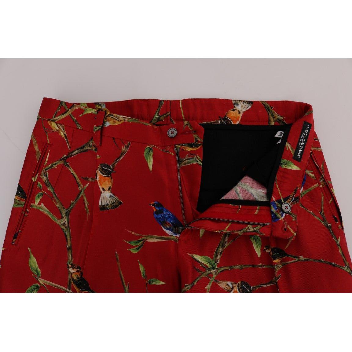 Dolce & Gabbana Red Silk Bird Print Dress Pants 1728,67345645728,Casual Pants - Pants - Clothing,Clothing,Dolce & Gabbana,IT44 | XS,Jeans & Pants - Men - Clothing,Material: 100% Silk,Men,Men - Clothing,New with tags,Pants - Clothing,Red