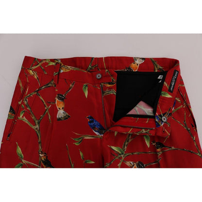 Dolce & Gabbana Red Silk Bird Print Dress Pants 1728,67345645728,Casual Pants - Pants - Clothing,Clothing,Dolce & Gabbana,IT44 | XS,Jeans & Pants - Men - Clothing,Material: 100% Silk,Men,Men - Clothing,New with tags,Pants - Clothing,Red