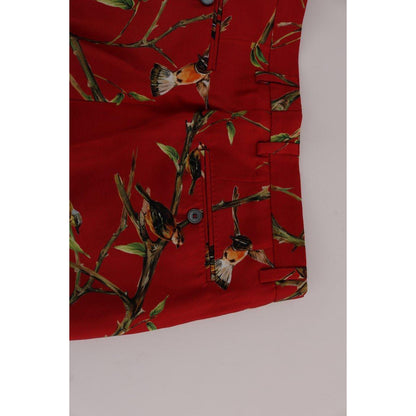 Dolce & Gabbana Red Silk Bird Print Dress Pants 1728,67345645728,Casual Pants - Pants - Clothing,Clothing,Dolce & Gabbana,IT44 | XS,Jeans & Pants - Men - Clothing,Material: 100% Silk,Men,Men - Clothing,New with tags,Pants - Clothing,Red