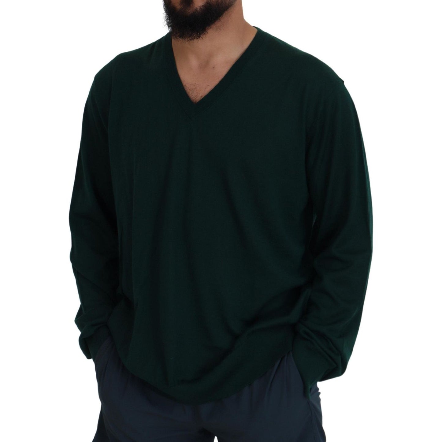 Dolce & Gabbana Elegant Green V-Neck Cashmere Sweater Dolce & Gabbana