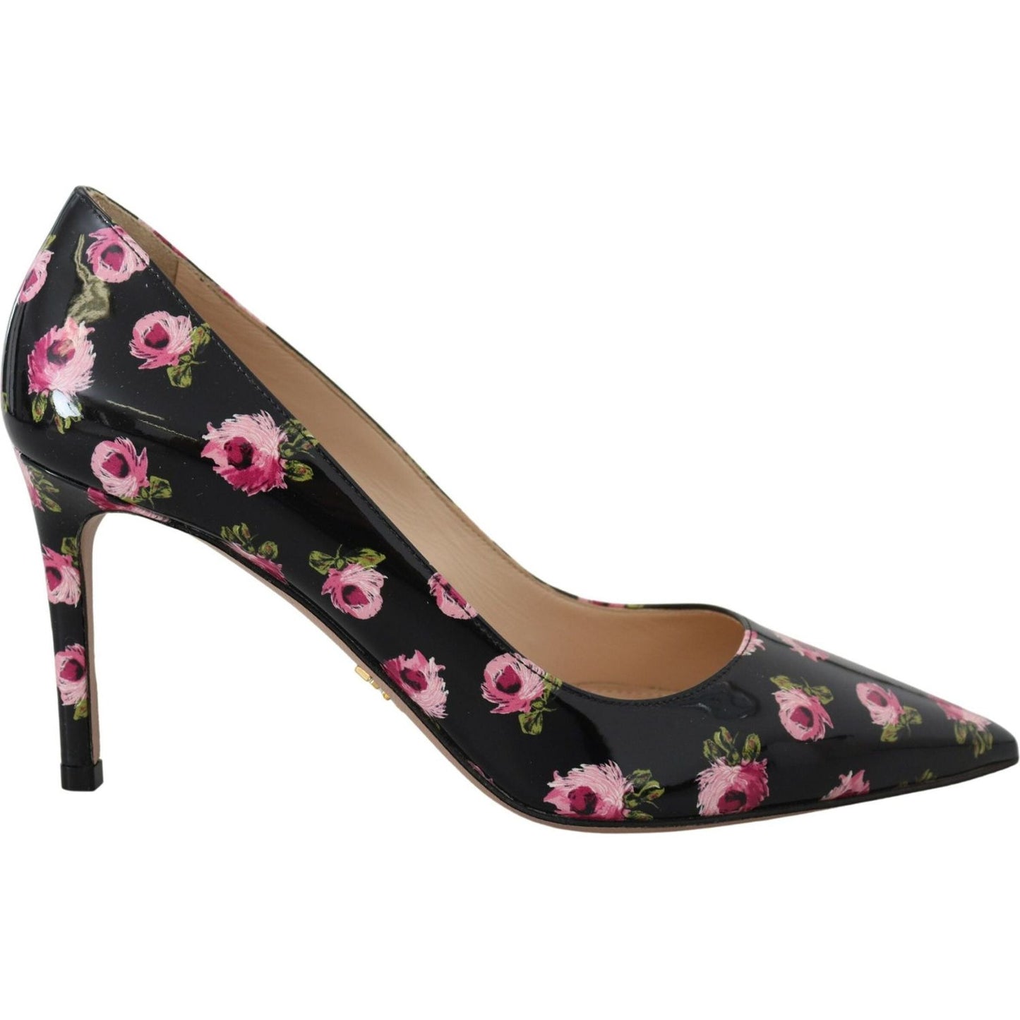Prada Black Leather Floral Heels Stilettos Pumps