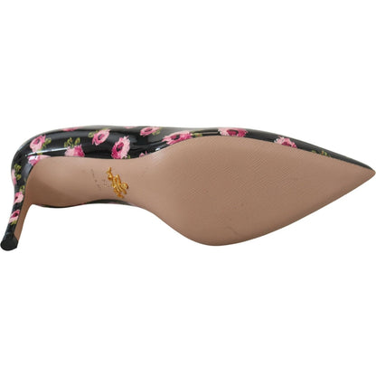 Prada Black Leather Floral Heels Stilettos Pumps