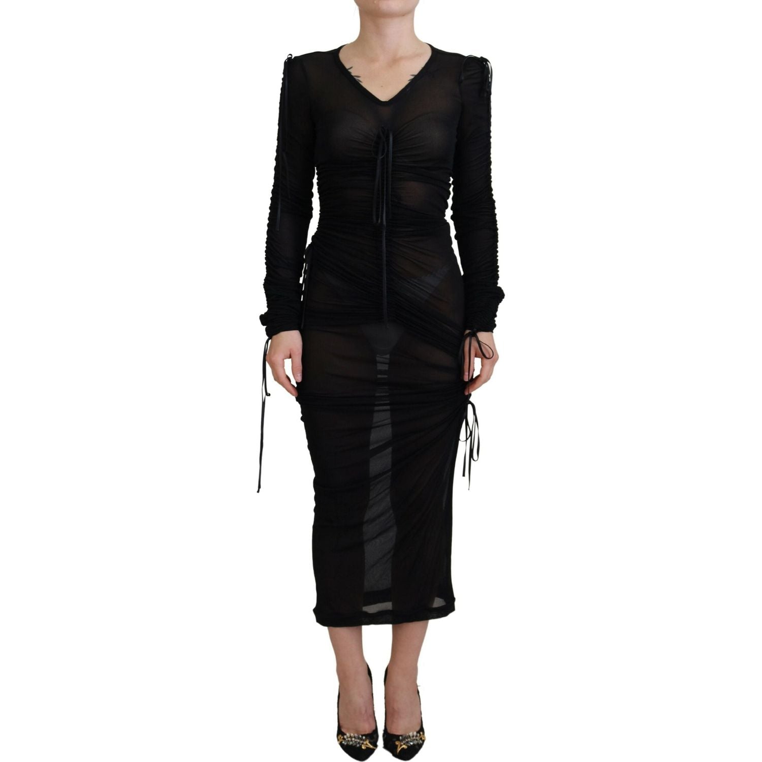 Dolce & Gabbana Black Viscose Bodycon Sheath Midi Dress