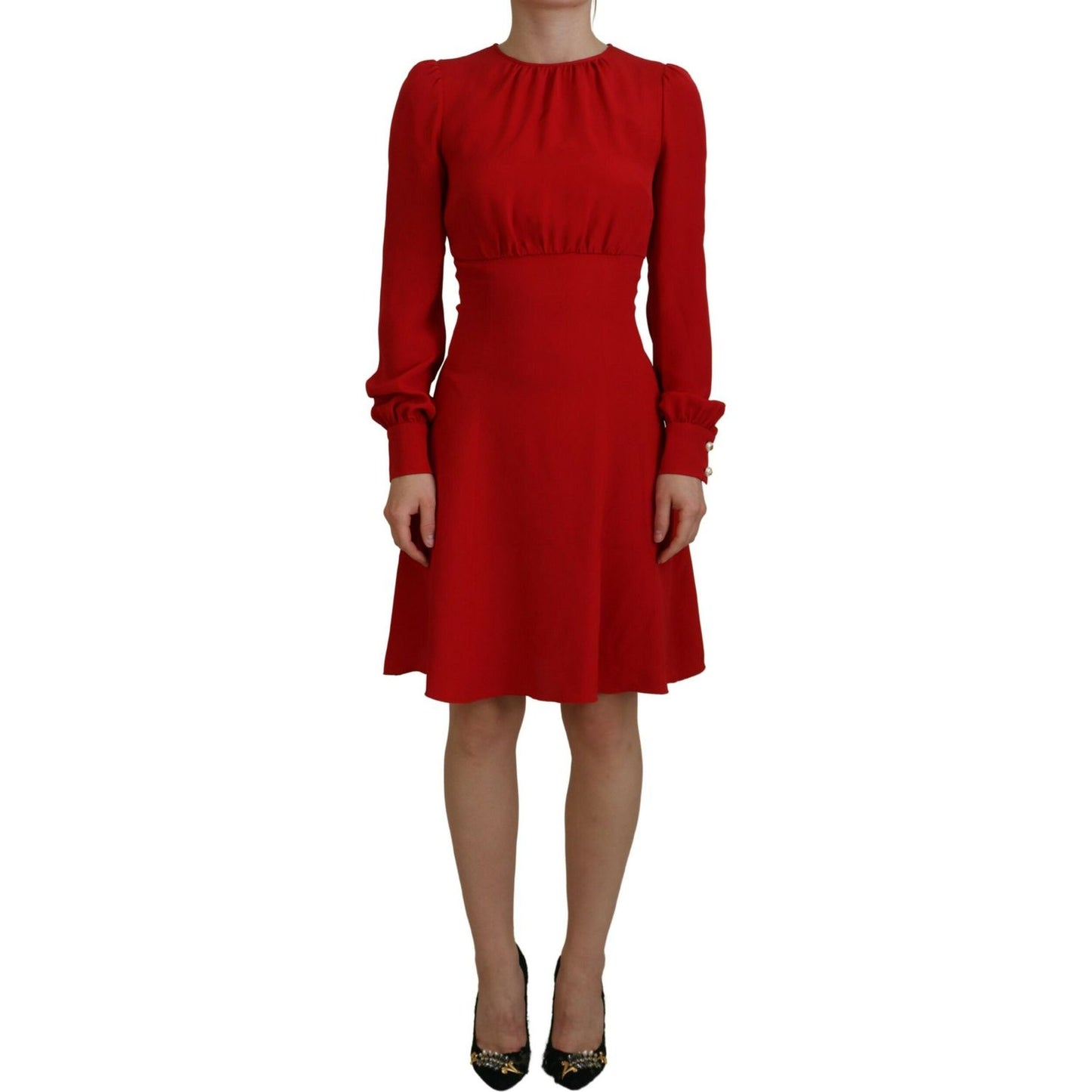 Dolce & Gabbana Elegant Red Silk A-Line Knee Length Dress Dolce & Gabbana