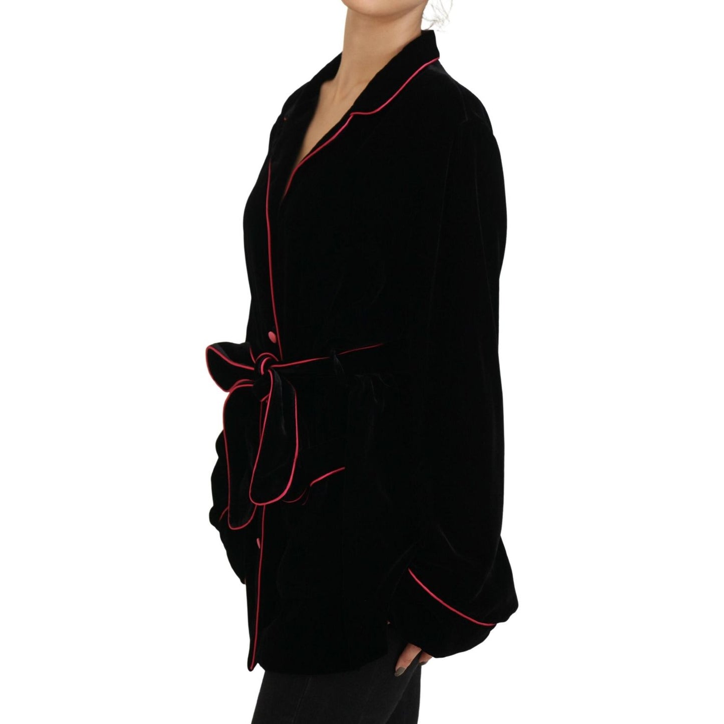 Dolce & Gabbana Elegant Black Silk-Blend Jacket with Waist Belt Dolce & Gabbana