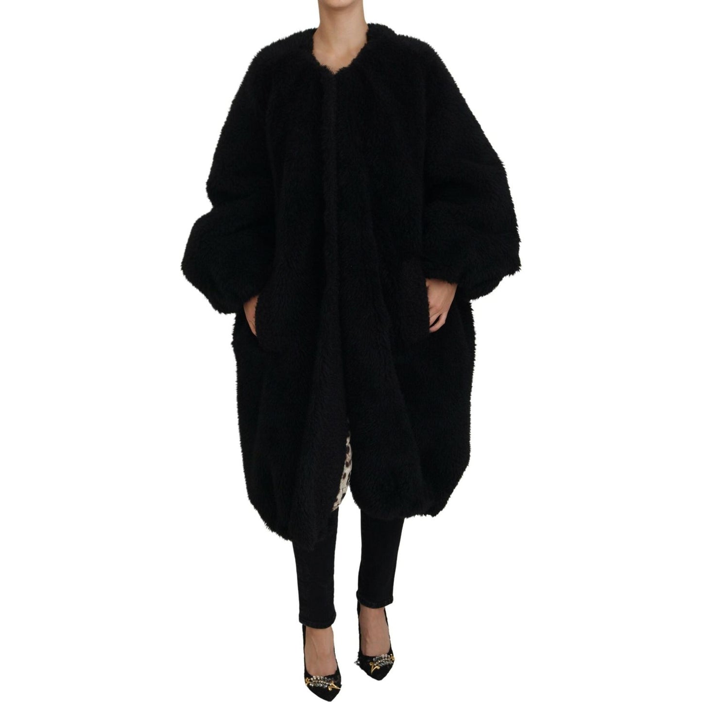 Dolce & Gabbana Black Cashmere Blend Faux Fur Coat Jacket