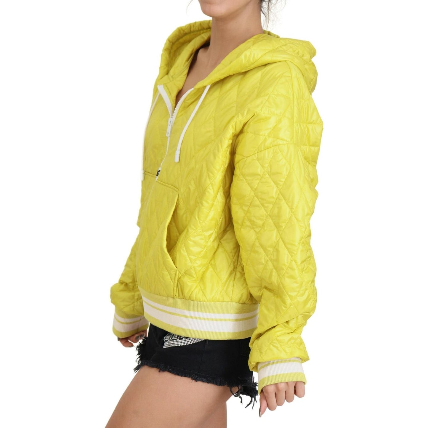 Dolce & Gabbana Yellow Nylon Quilted Hooded Pullover Jacket