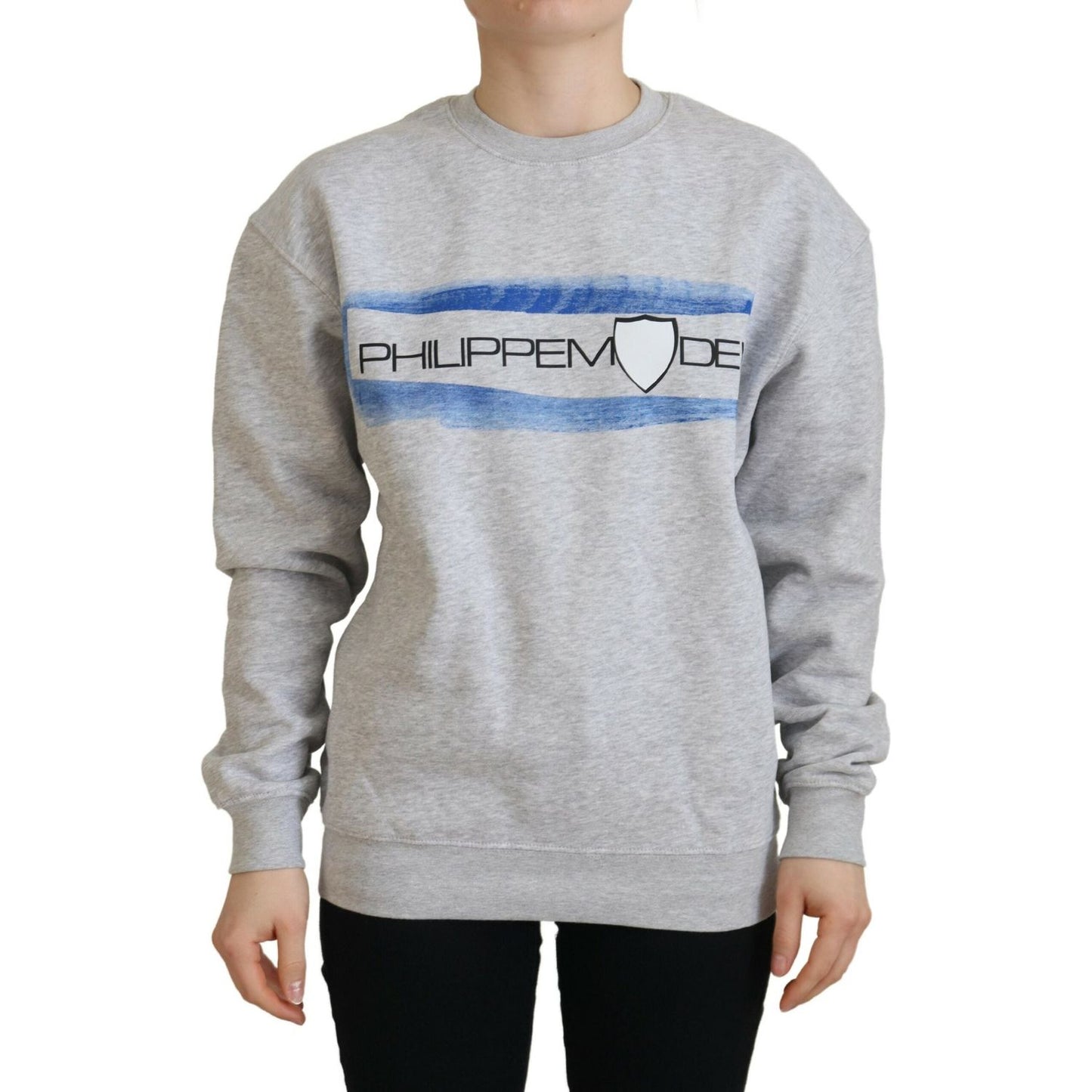 Philippe Model Elegant Gray Printed Cotton Sweater Philippe Model