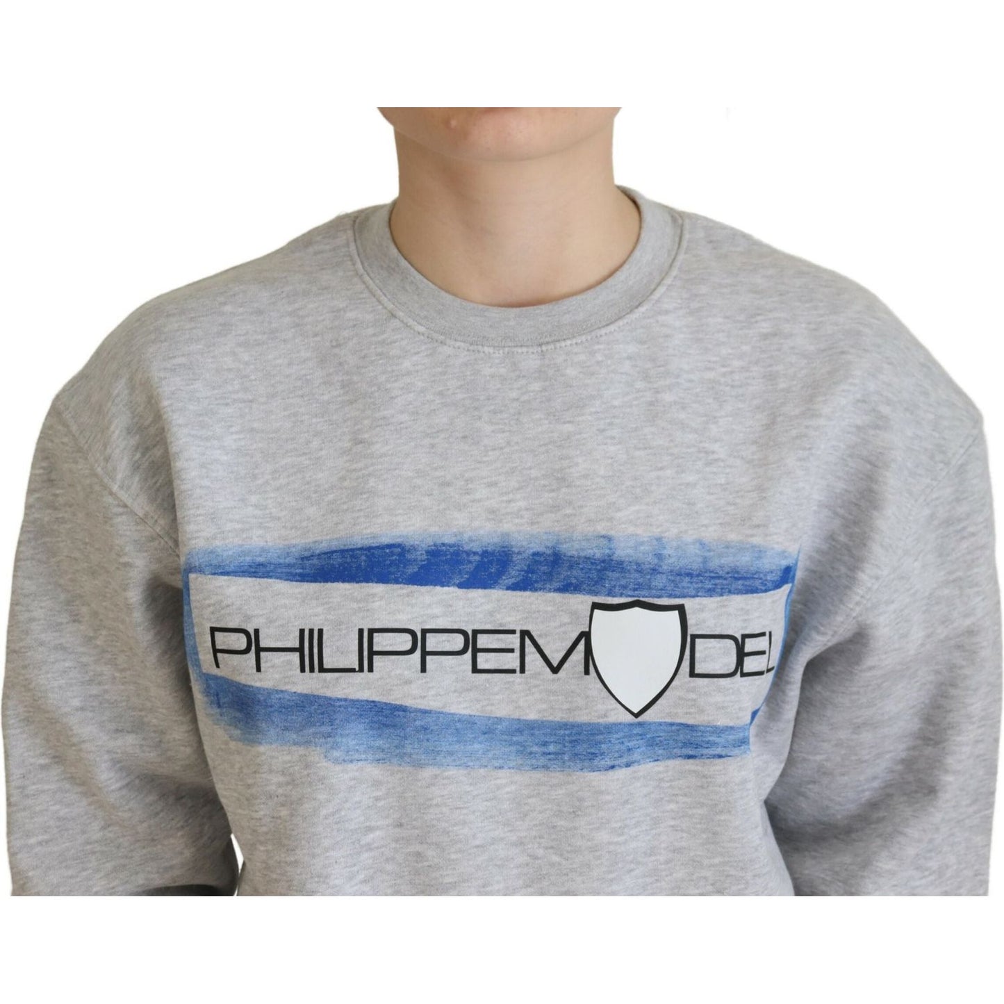 Philippe Model Elegant Gray Printed Cotton Sweater Philippe Model