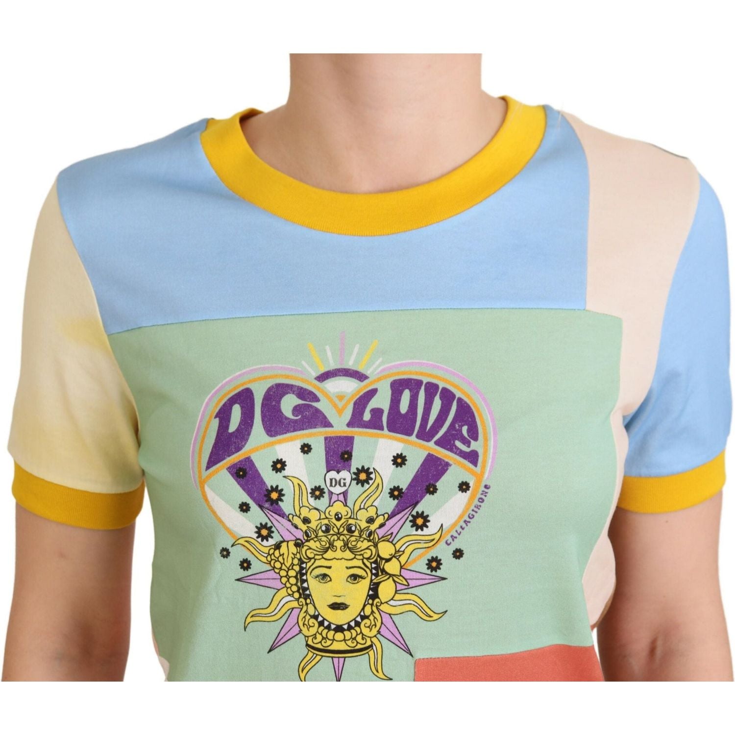 تي شيرت Dolce &amp; Gabbana بطبعة مرقعة من القطن بياقة دائرية