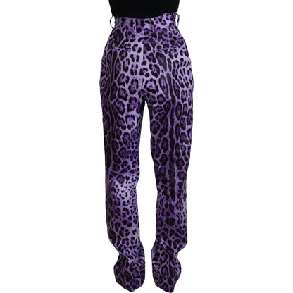 Dolce & Gabbana Purple Leopard Print High Waist Pants
