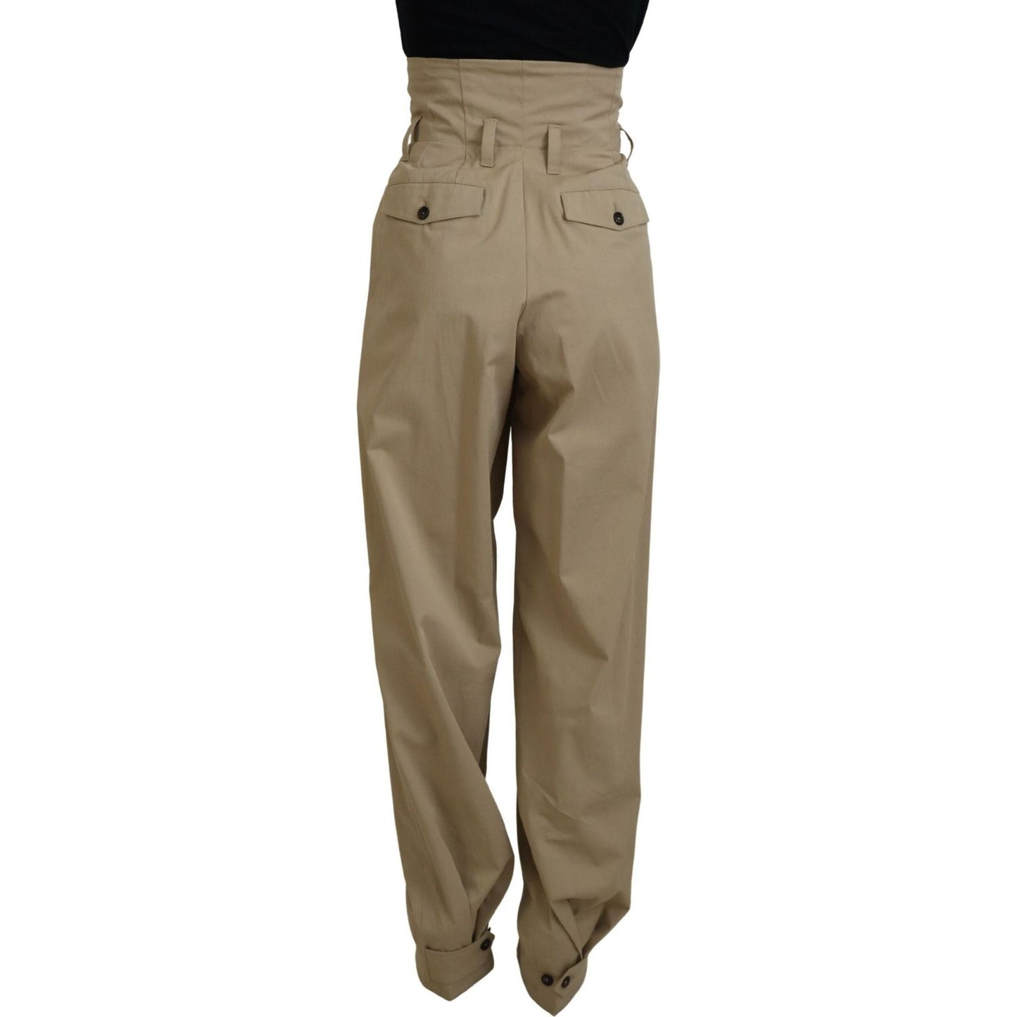Dolce & Gabbana Brown Cotton High Waist Tapered Pants