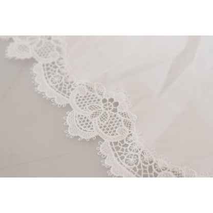 Dolce & Gabbana White Cotton Lace Trim Turtle Neck Blouse Top