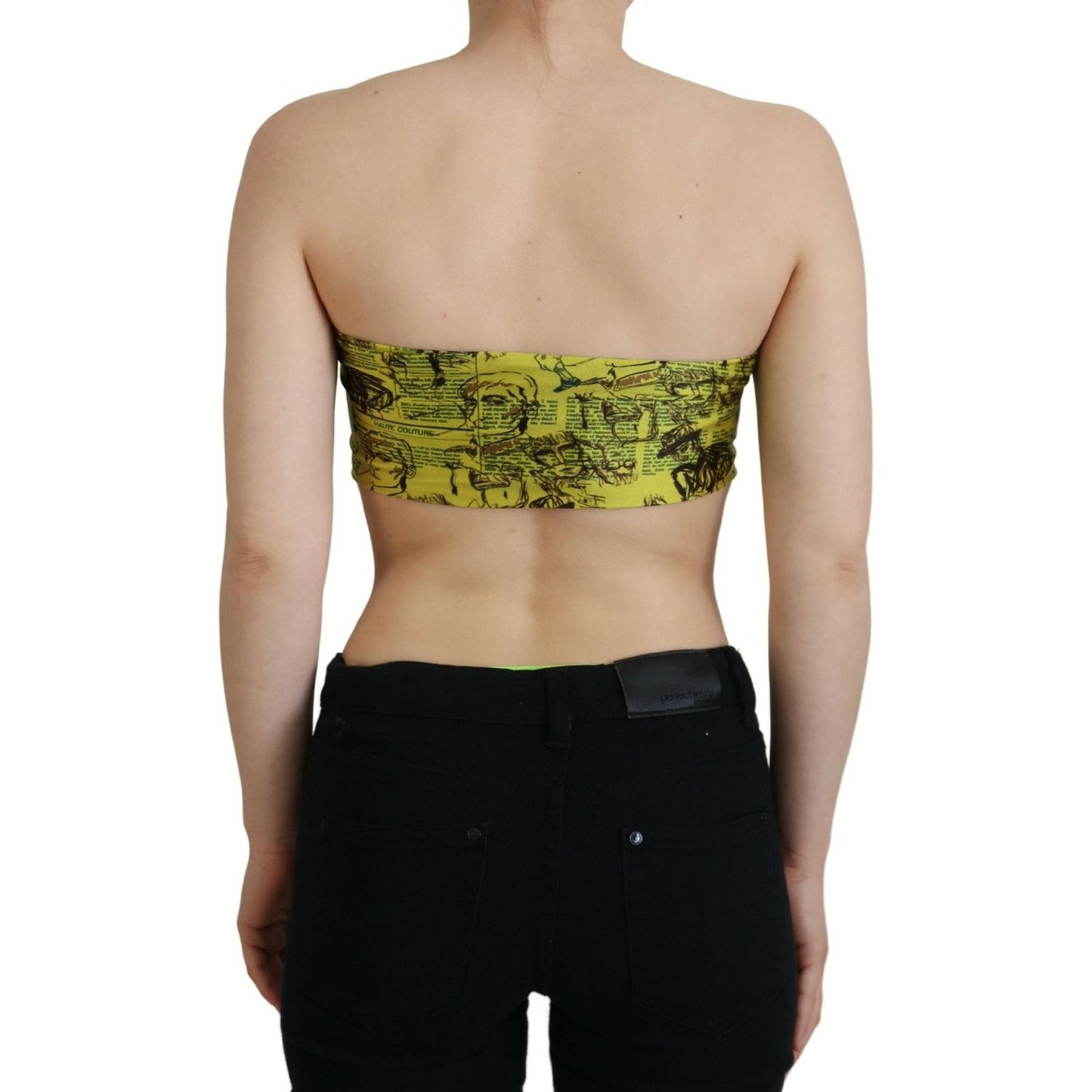 John Galliano Chic Yellow Graphic Cropped Top John Galliano