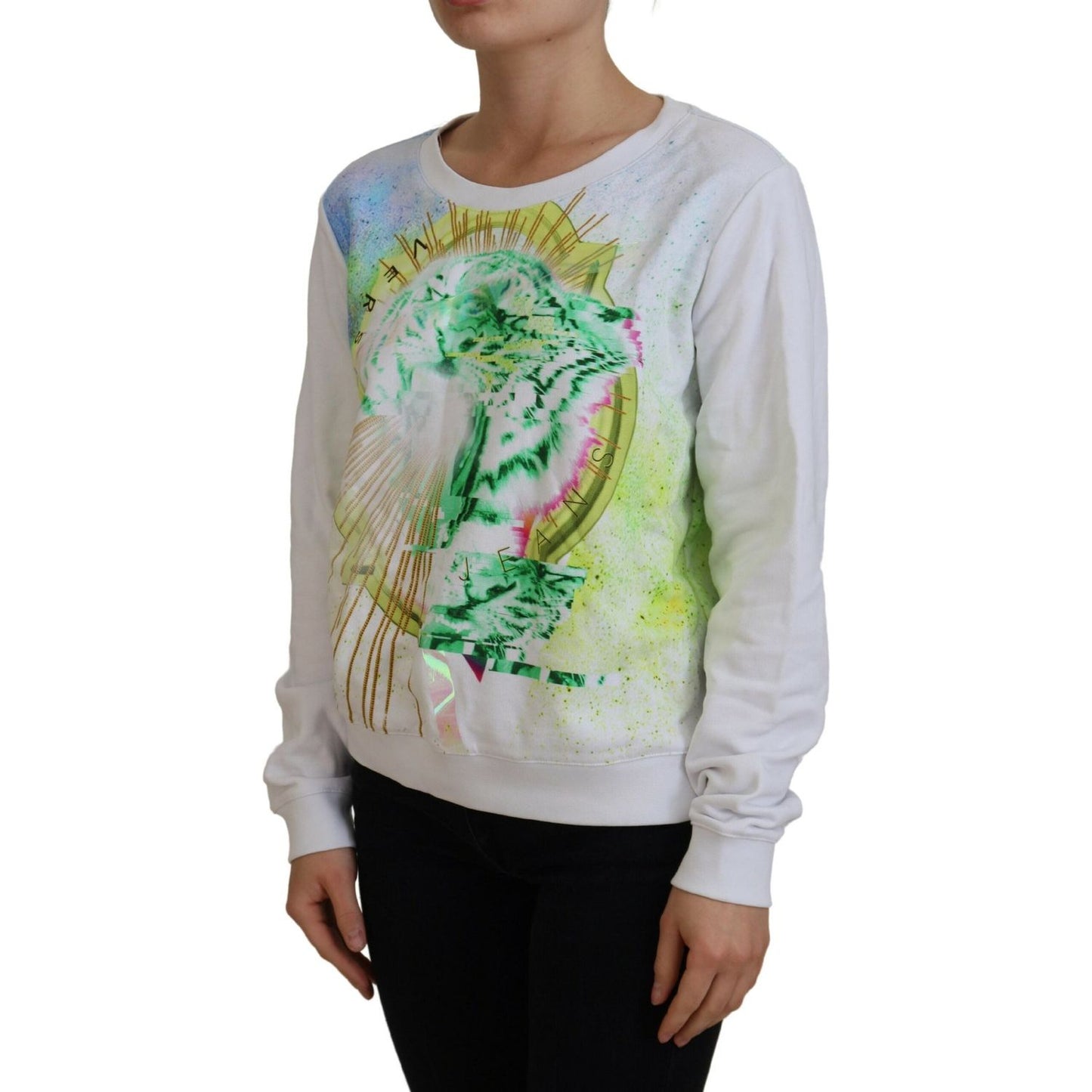 Versace Jeans Elegant White Graphic Crew Neck Sweater Versace Jeans