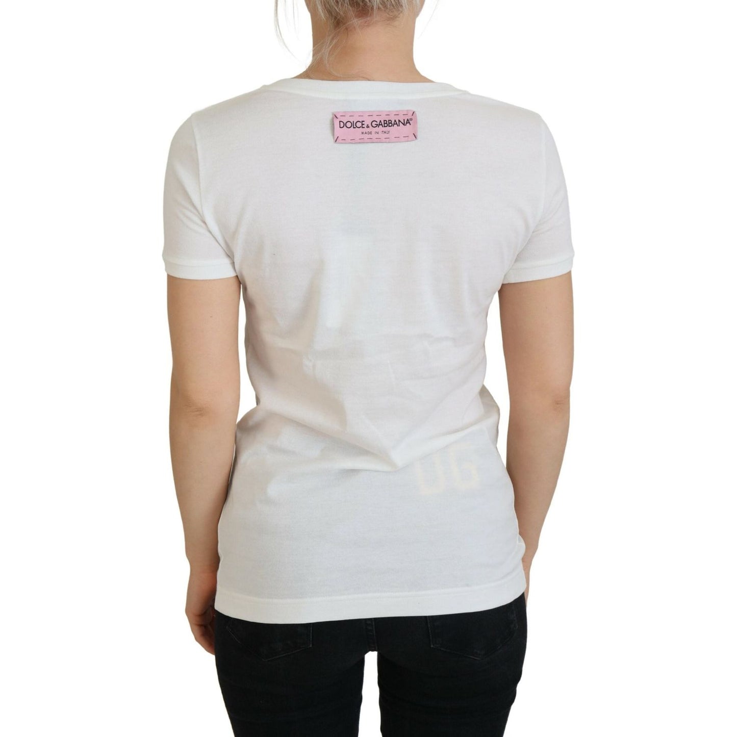 Dolce & Gabbana White Rose DGLogo Printed Short Sleeves Top